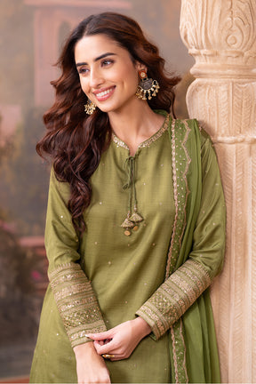 Green Embroidered Suits With Embroidered Pallazo