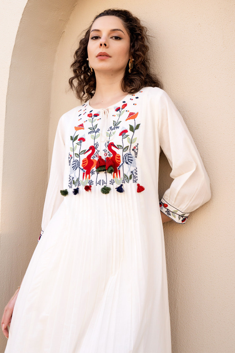 Cream Color Cotton Embroidered Kurta Set