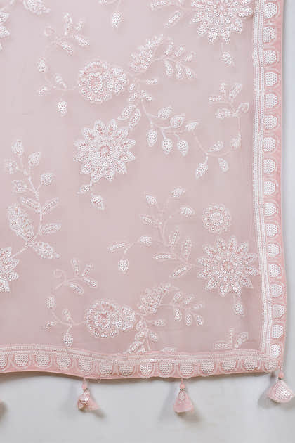 Dusty Pink Georgette Sequins Embroidered Saree