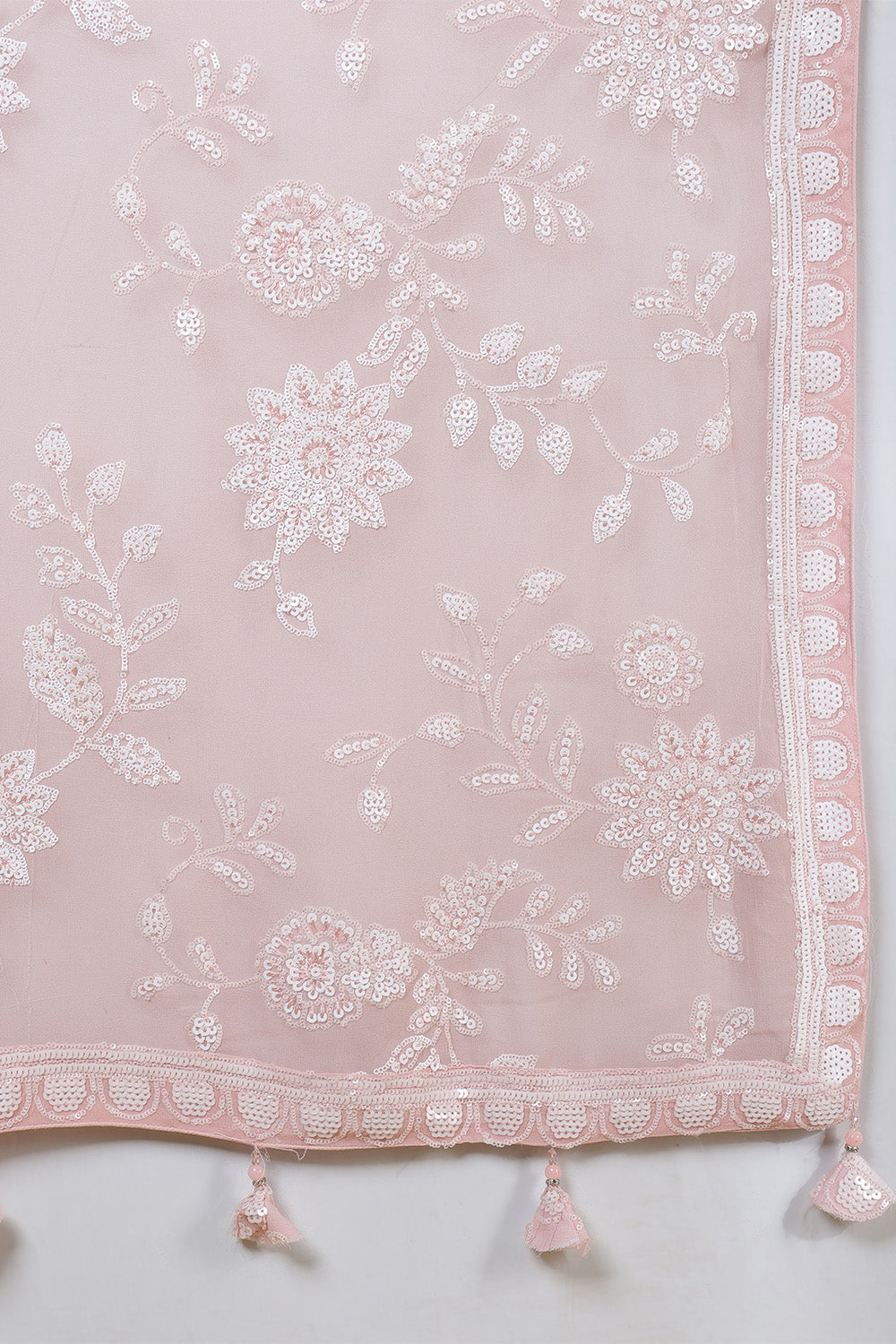 Dusty Pink Georgette Sequins Embroidered Saree