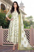 Cream & Mustard Cotton Floral Printed Floor Lenght Anarkali Suit