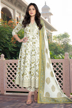 Cream & Mustard Cotton Floral Printed Floor Lenght Anarkali Suit