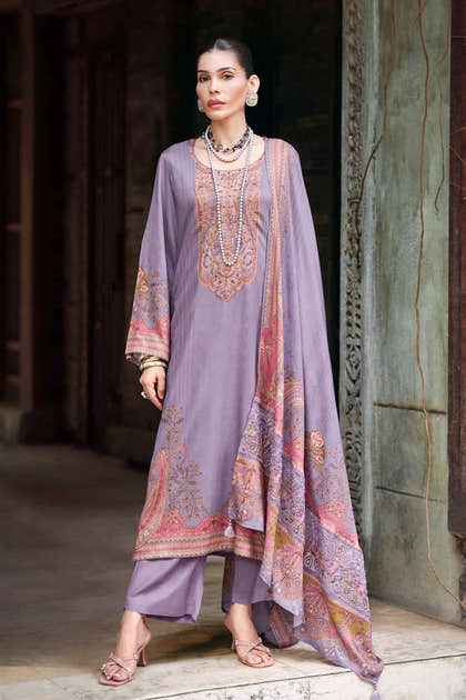 Lavender Spun Pashmina Printed Unstitched Suit Fabric