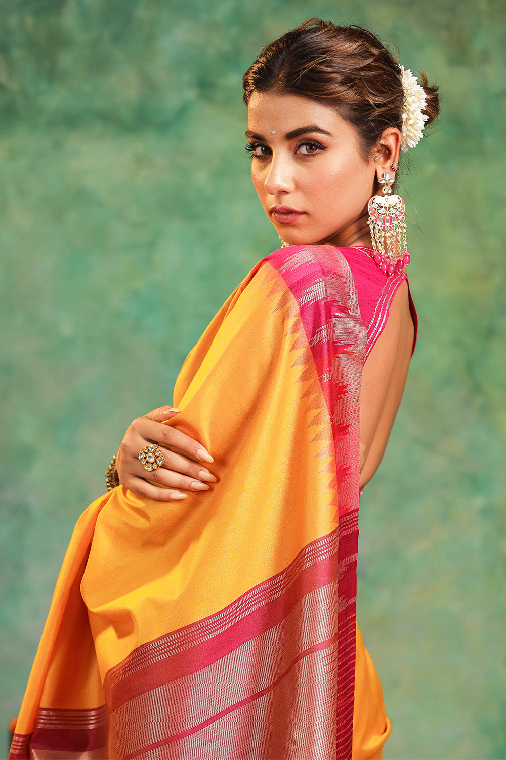 Mustard Color Cotton Silk Woven Saree