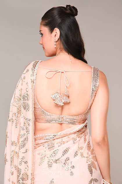 Baby Pink Color Georgette Sequins Embroidered Saree