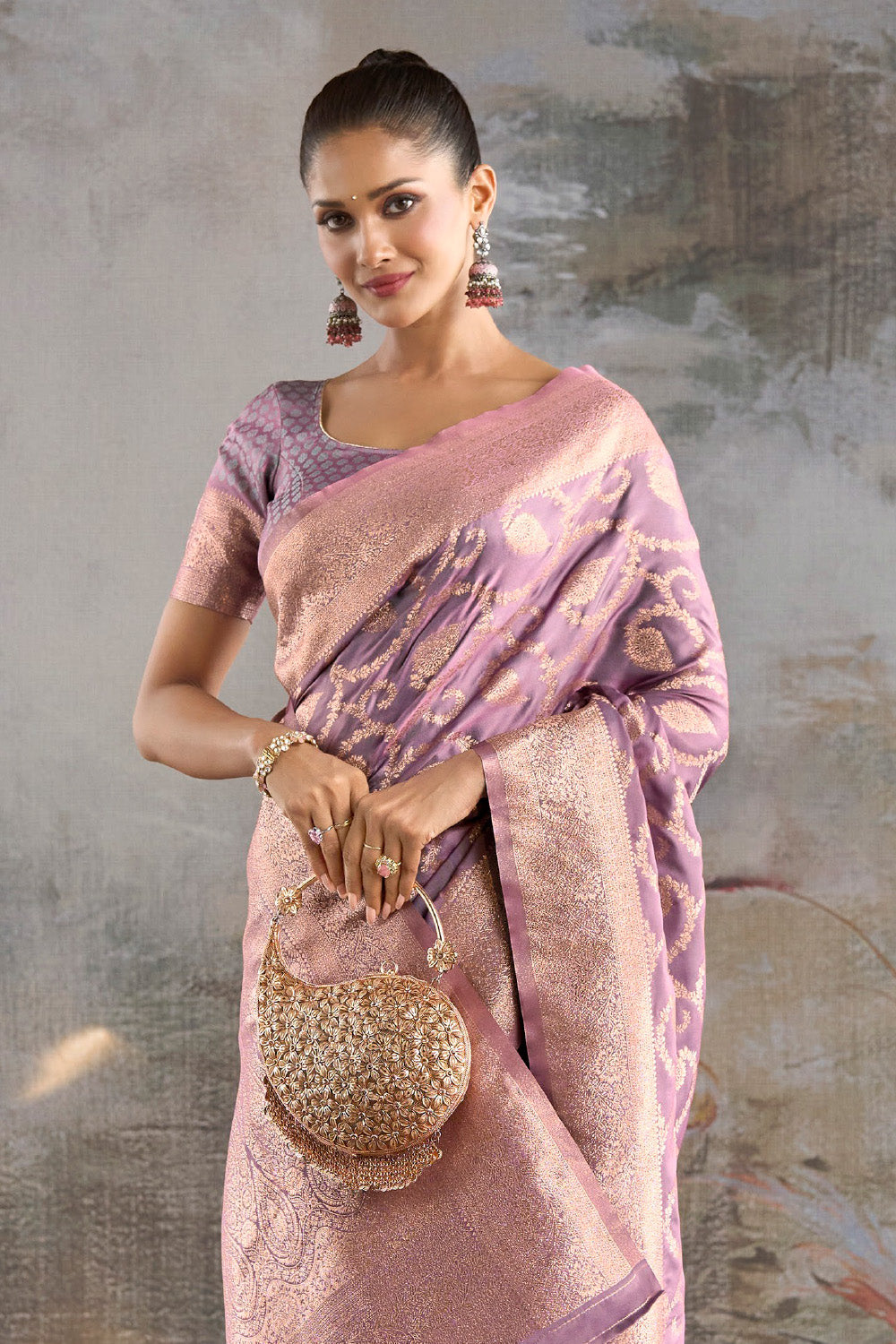 Lavender Katan Silk Banarasi Woven Saree