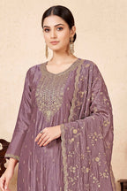 Dusty Mauve Tissue Silk Embroidered Unstitched Suit Fabric