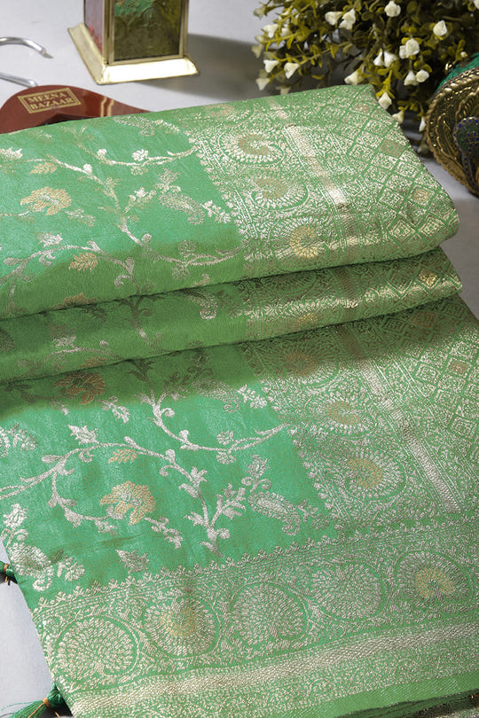 Sea Green Color Zari Woven South Silk Saree