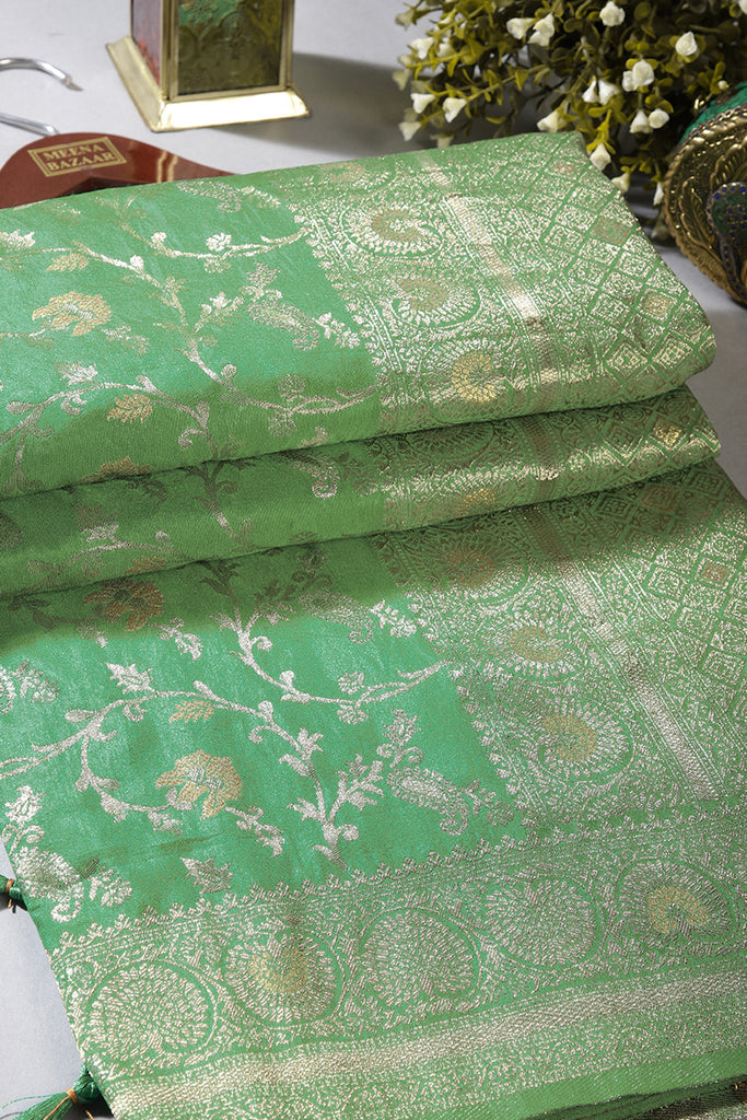 Sea Green Color Zari Woven South Silk Saree