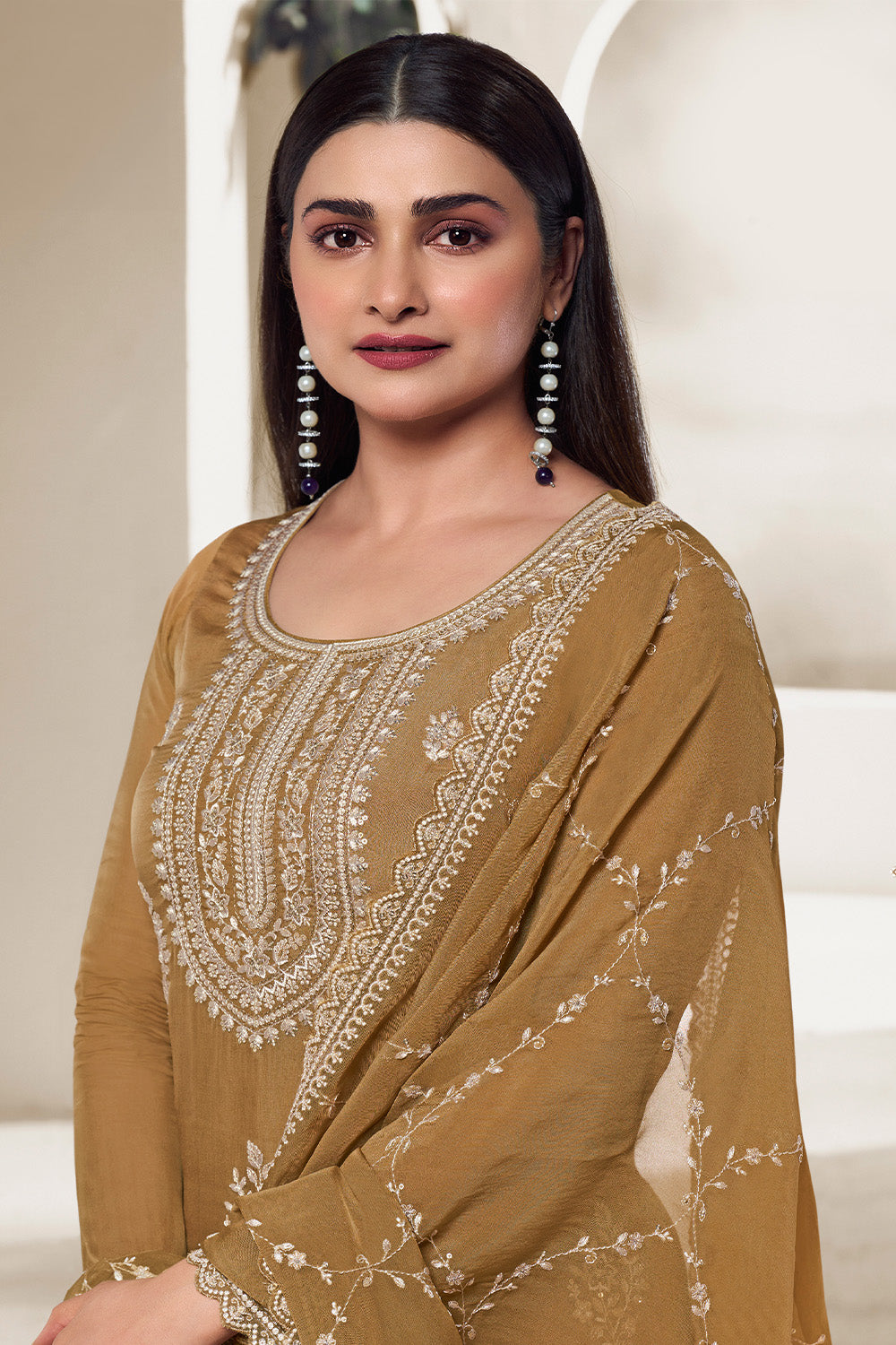 Mustard Color Muslin Resham Embroidered Unstitched Suit Material