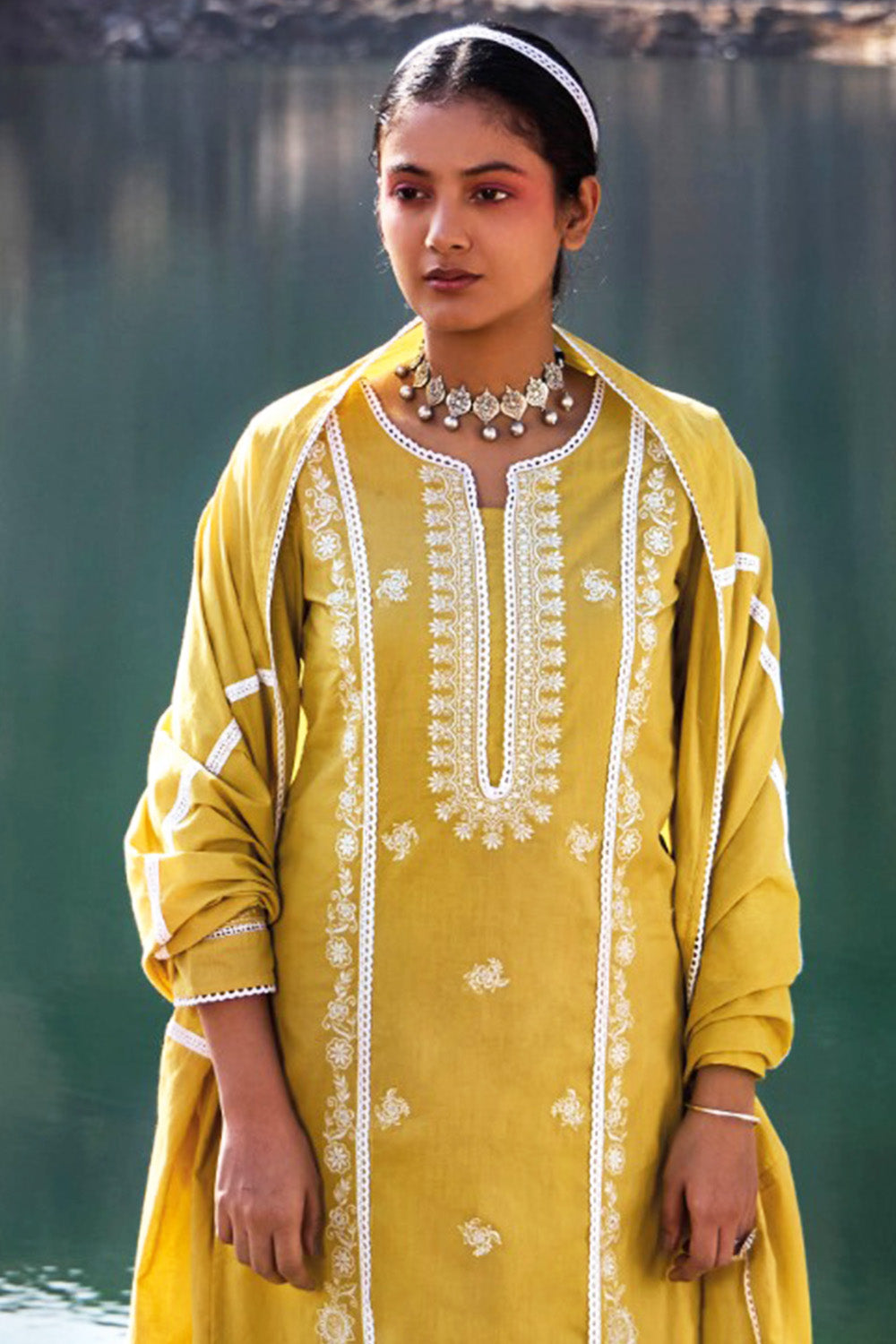 Mustard Color Resham Embroidered Suit