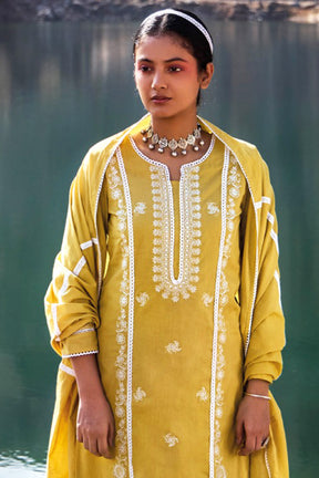 Mustard Color Resham Embroidered Suit