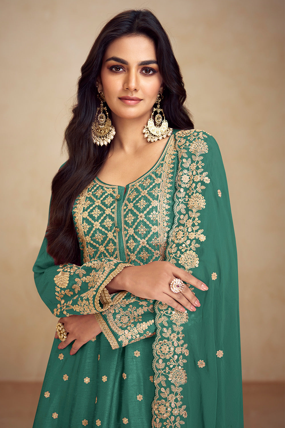 Crepe Embroidered Anarkali Suit With Embroidered Sharara