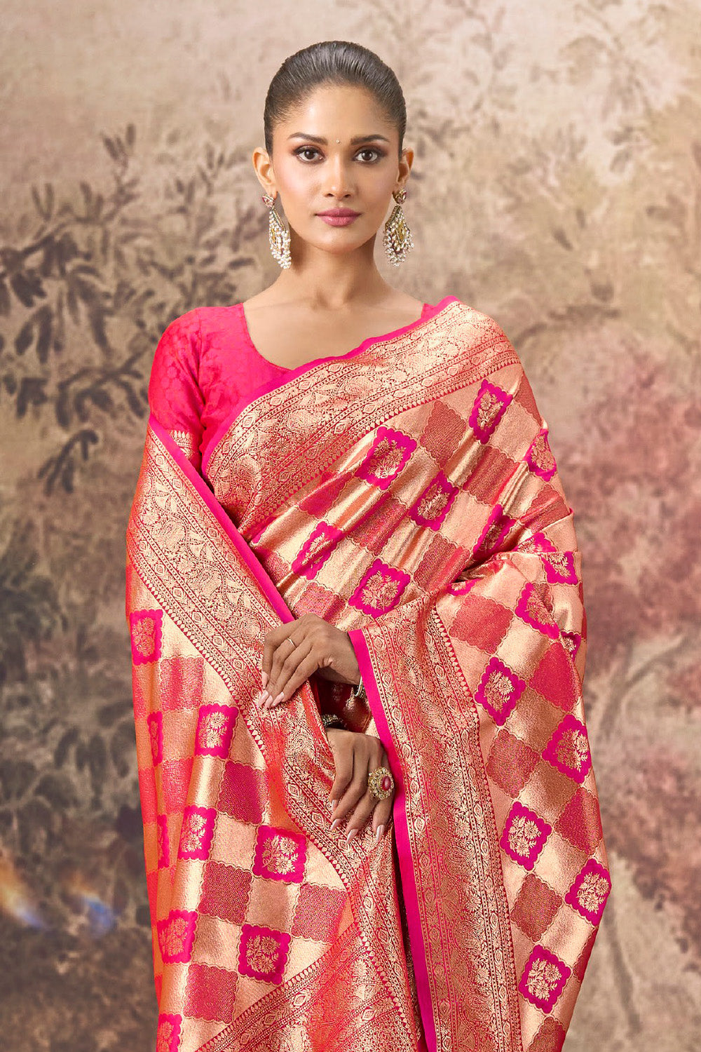 Red & Magenta Silk Zari Woven Saree
