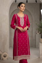 Magenta Pink Crepe Silk Zari and Sequins Embroidered Anarkali Suit
