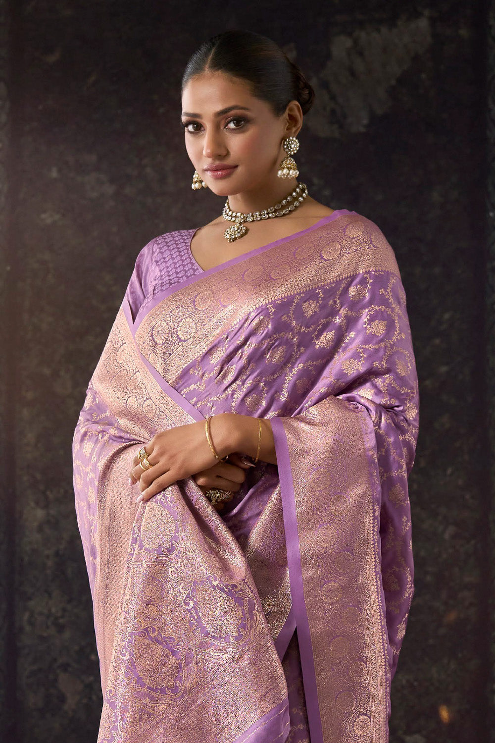Lavender Katan Silk Banarasi Zari Woven Saree