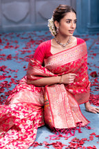 Cheery Red Colour Banarasi Silk Woven Saree