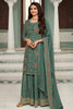 Teal Color Embroidered Crepe Unstitched Suit Material With Stitched Sharara
