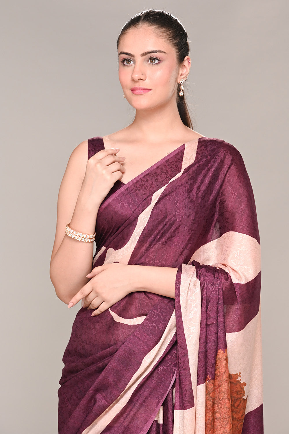 Dark Scarlet Color Jacquard Silk Printed Saree