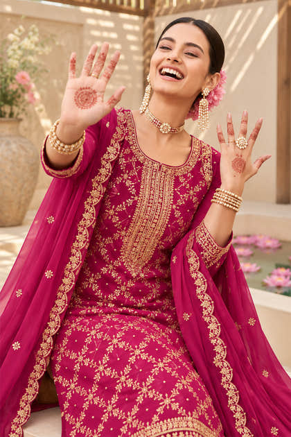 RanI Crepe Silk Zari Woven And Embroidered Unstiched Suit Material
