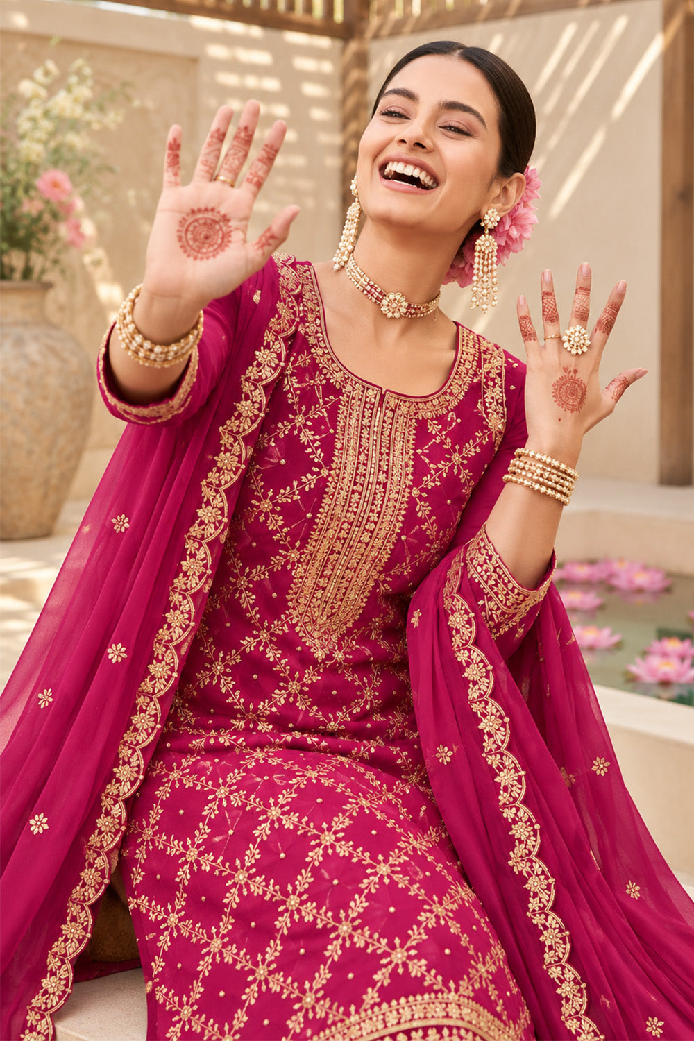 RanI Crepe Silk Zari Woven And Embroidered Unstiched Suit Material