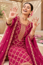 RanI Crepe Silk Zari Woven And Embroidered Unstiched Suit Material