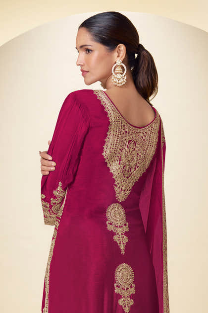 Crepe Silk Zari And Sequins Embroidered Suit Set
