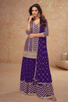 Crepe Silk Sequins & Zari Embroidered Suit With Embroidered Sharara