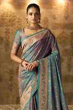 Teal Minakari Woven Silk Saree