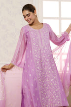 Mauve Mul Chanderi Resham Embroidered Unstitched Suit Material