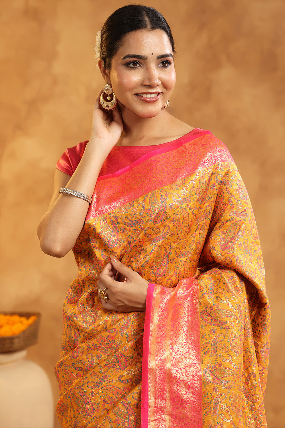 Mustard Color Resham Woven Saree