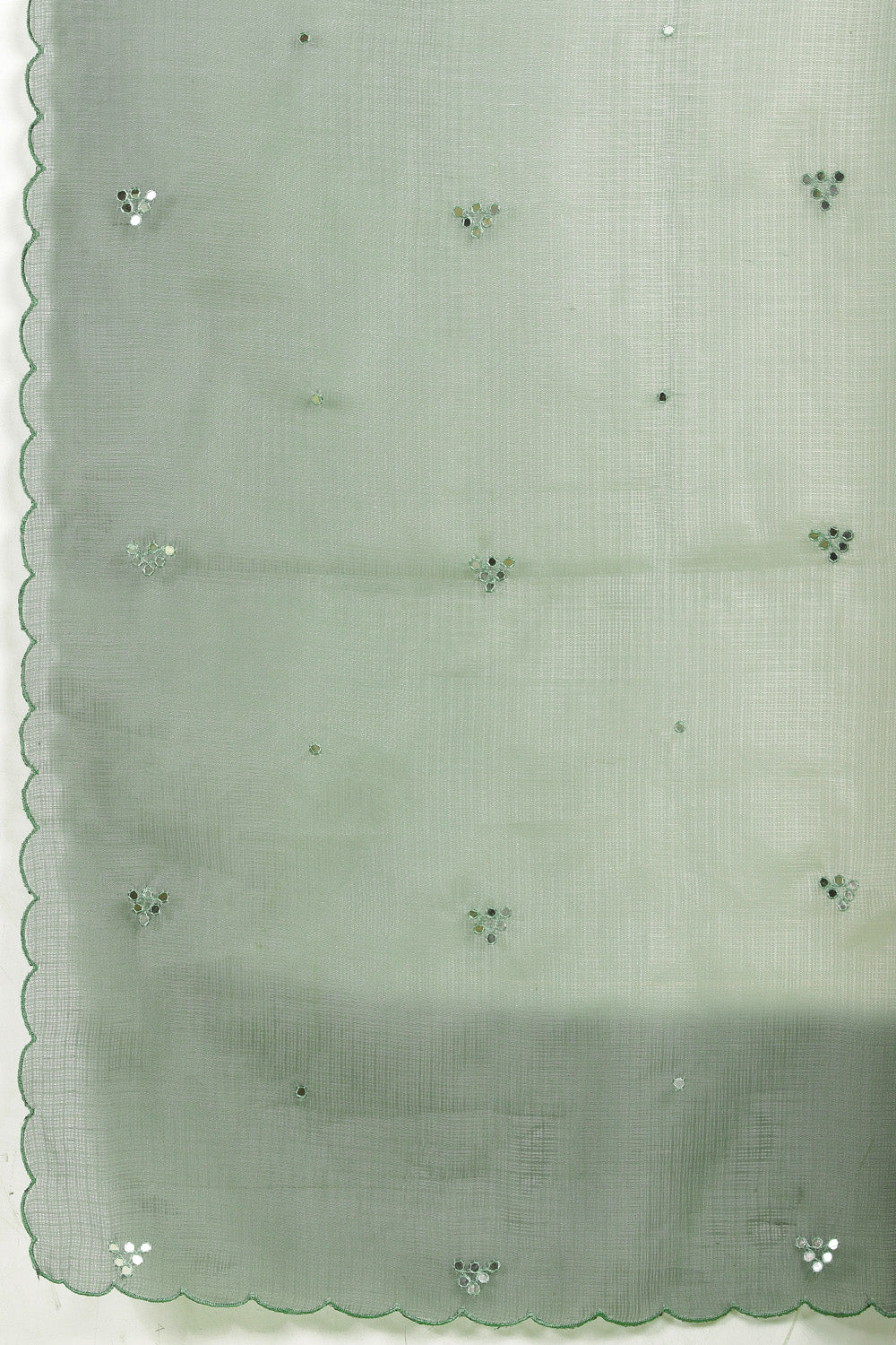 Ombre Sage Green Organza Saree With Mirror Work