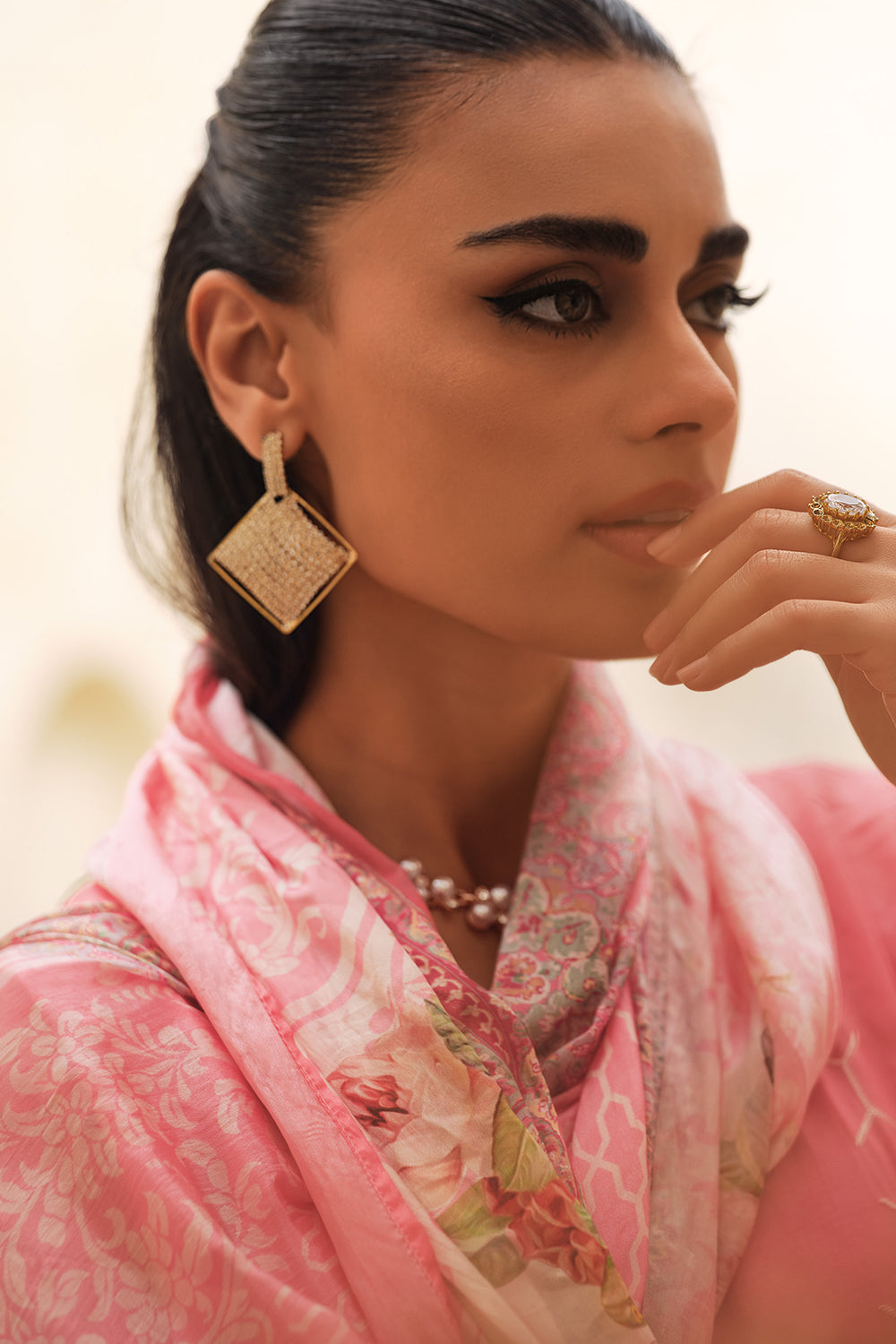 Coral Color Muslin Embroidered Unstitched Suit Material