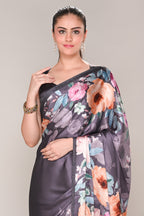 Lavender Color Satin Silk Printed Saree