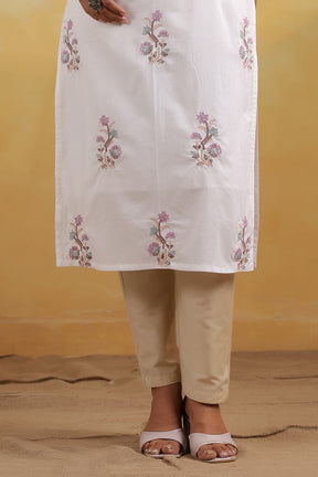 White Color Floral Embroidered Kurti