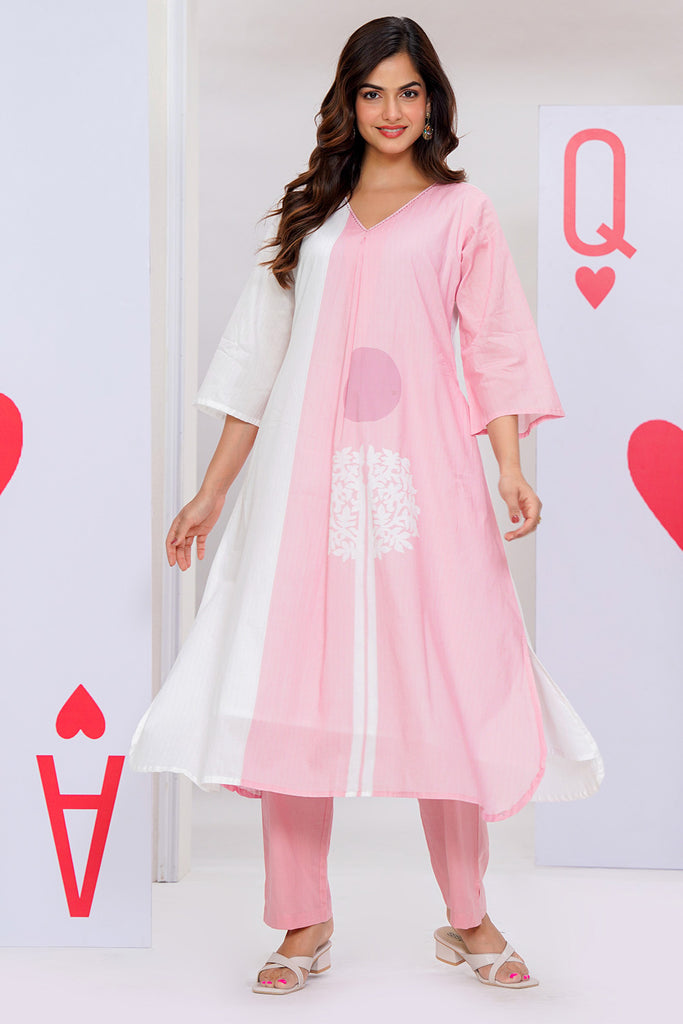 Pink Cotton Printed Kurta Set