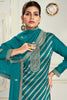 Teal Embroidered & Woven Chanderi Silk Unstitched Suit Fabric