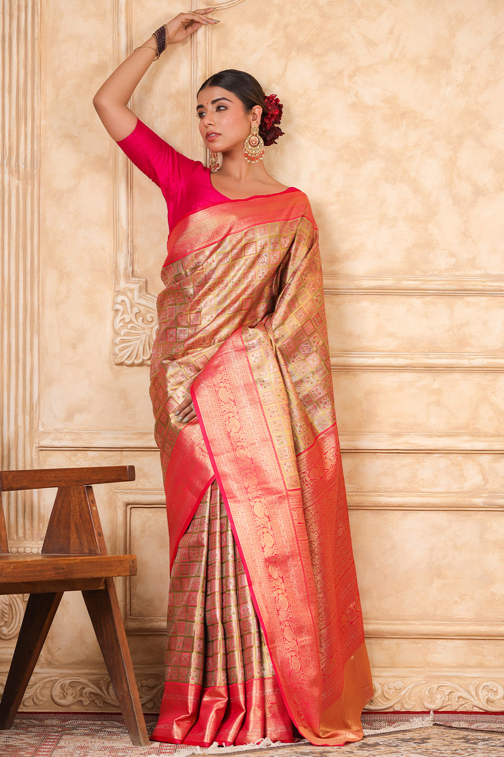 Fuchsia Pink Colour Silk Woven Saree