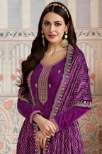 Purple Velvet Sequins and Zari Embroidered Unstitched Suit Fabric