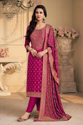 Magenta Pink Pashmina Zari Woven Unstitched Suit Fabric