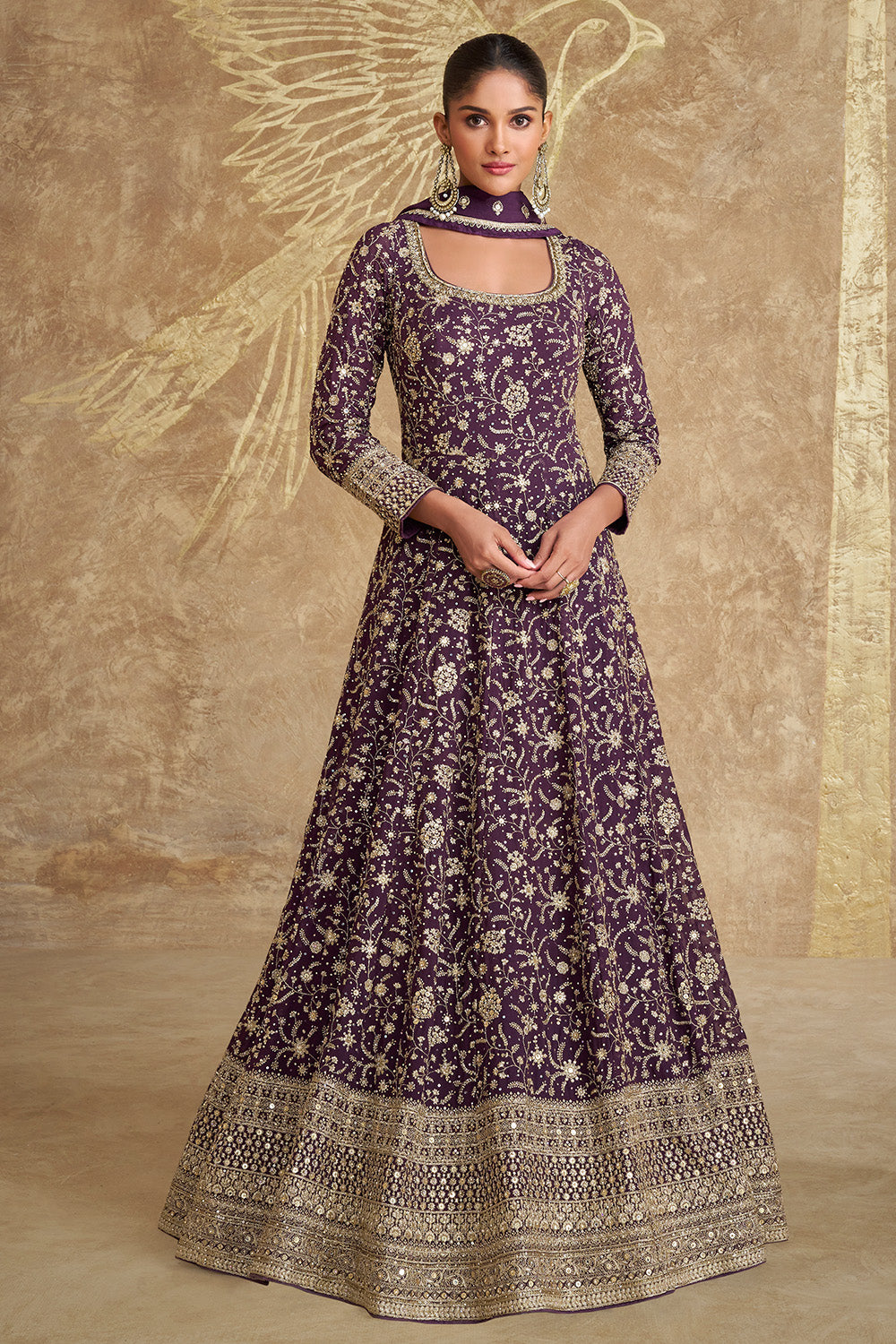 Wine Color Georgette Heavy Embroidered Anarkali Suit