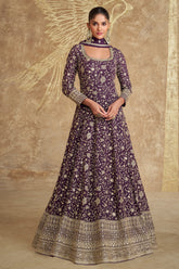 Wine Color Georgette Heavy Embroidered Anarkali Suit