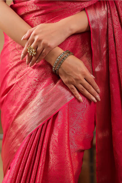 Rani Color Zari Woven Soft Silk Saree