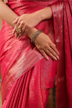 Rani Color Zari Woven Soft Silk Saree