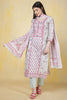 Sea Green Cotton Floral Printed & Neck Embroidered Suit