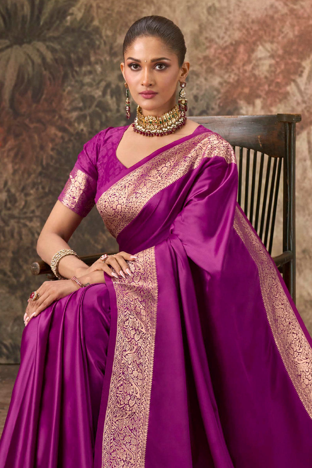 Purple Mulberry Silk Woven Saree