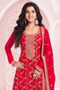 Red Color Zari Embroidered Banarasi Silk Unstitched Suit Fabric