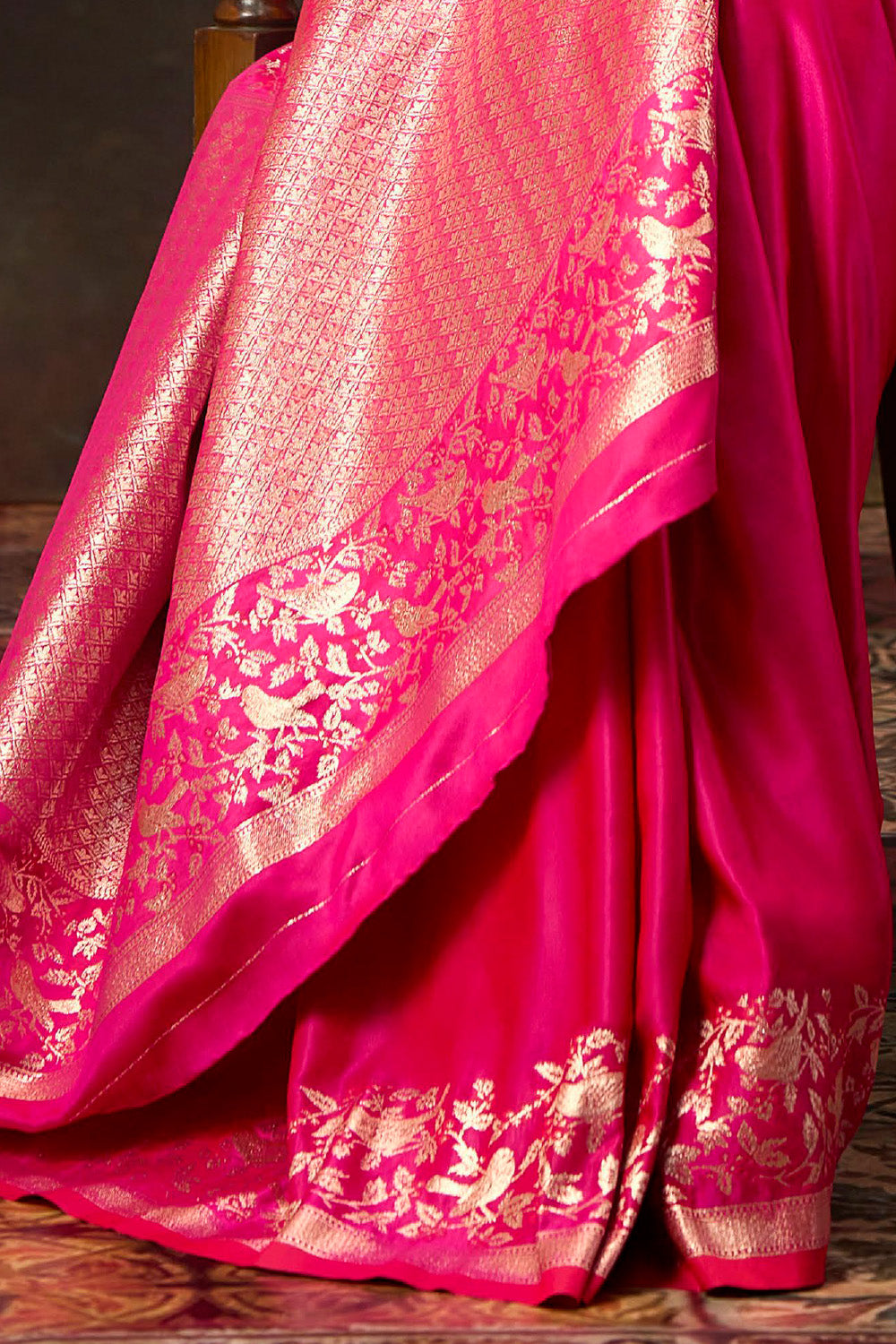 Electric Pink  Woven Mulberry Silk Saree
