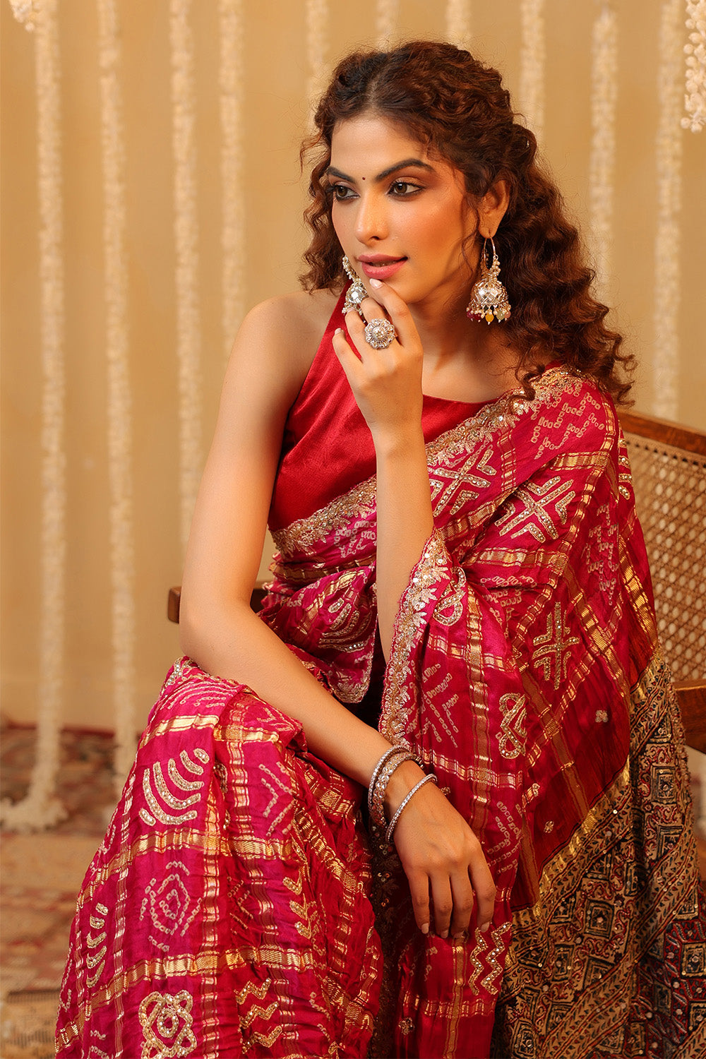 Magenta Pink Pure Gharchola Gajji Silk Printed And Embroidered Saree