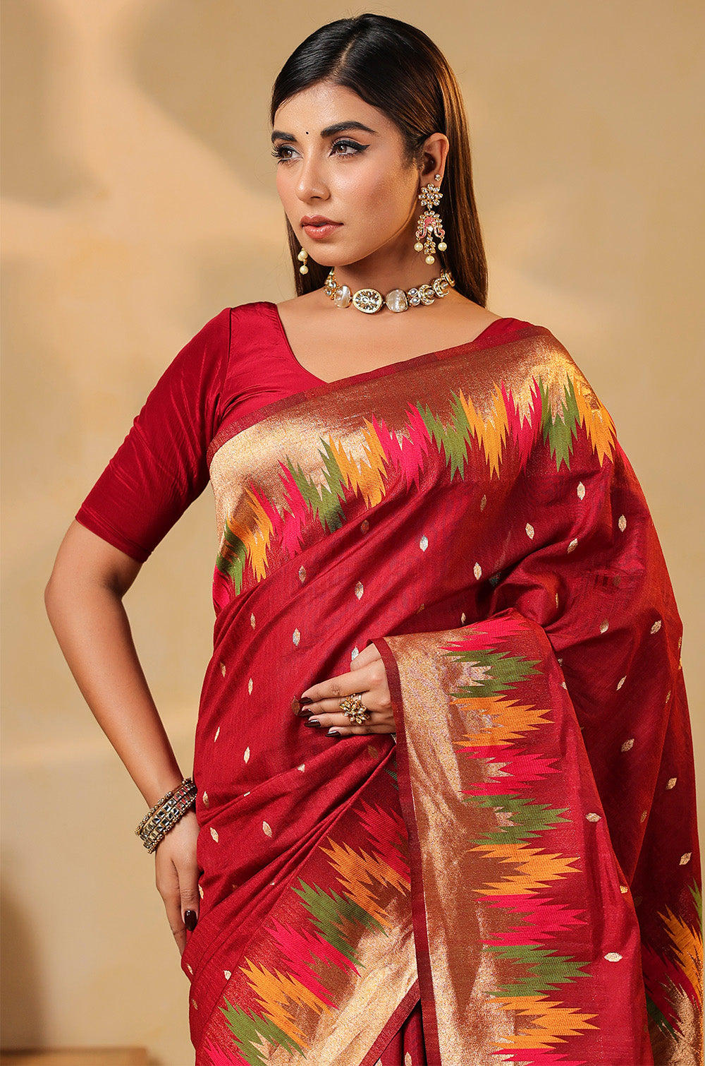 Maroon Cotton Silk Woven Saree